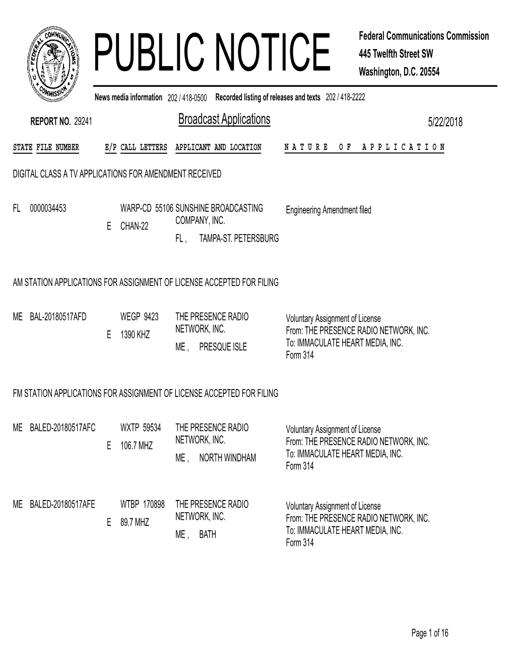 Broadcast Applications 5/22/2018