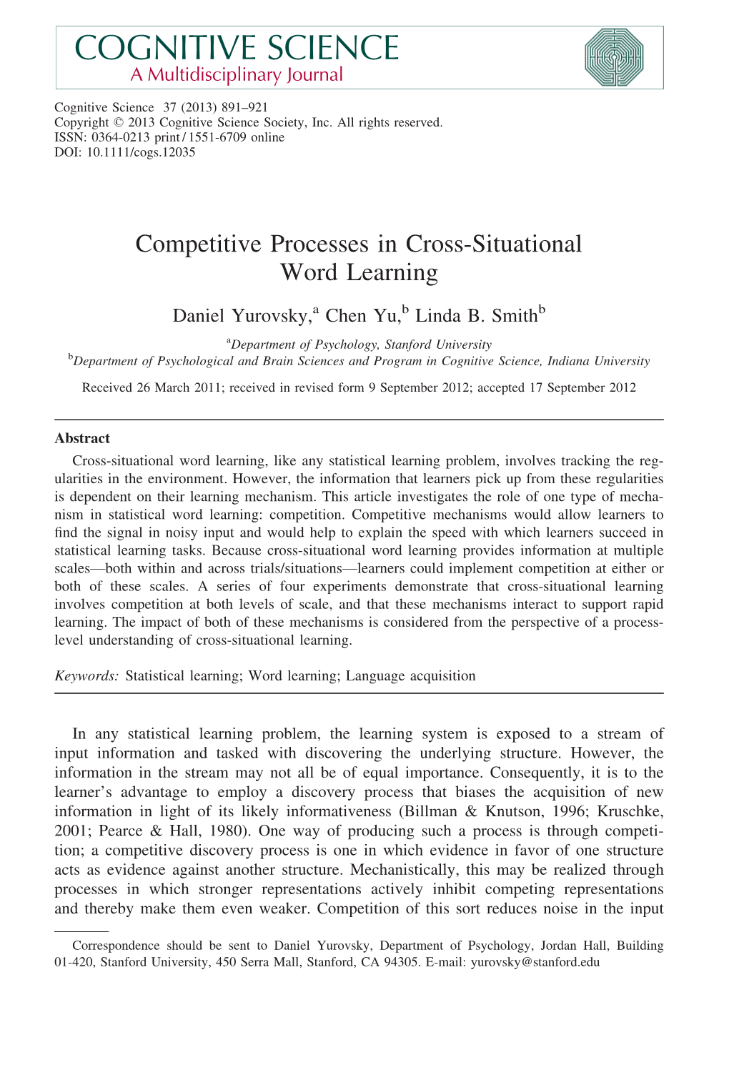 Competitive Processes in Cross-Situational Word Learning