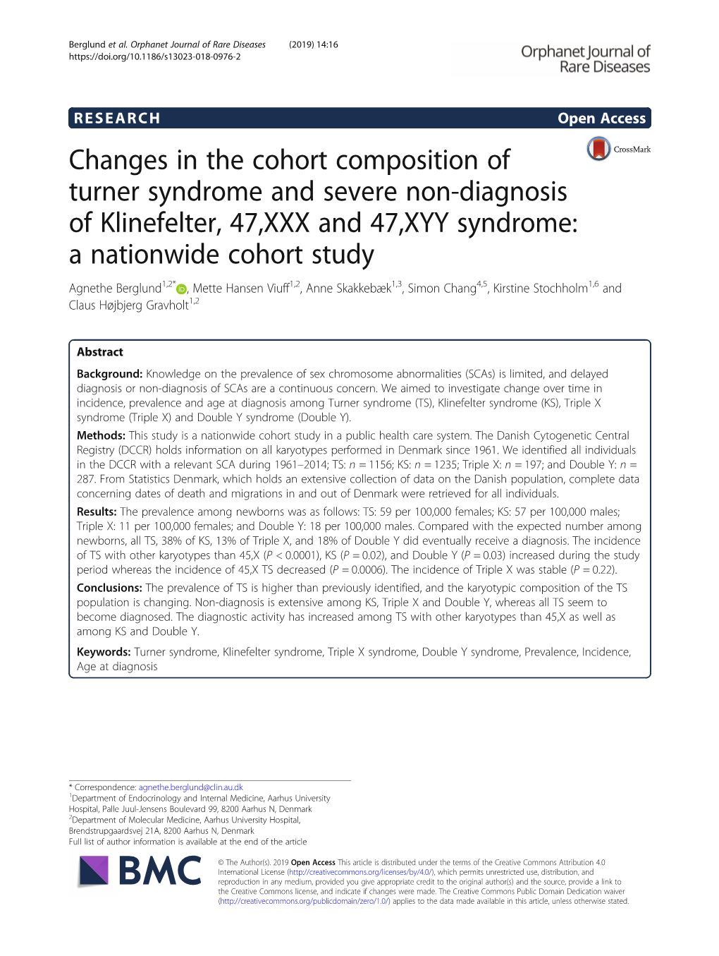 Changes in the Cohort Composition of Turner Syndrome and Severe Non