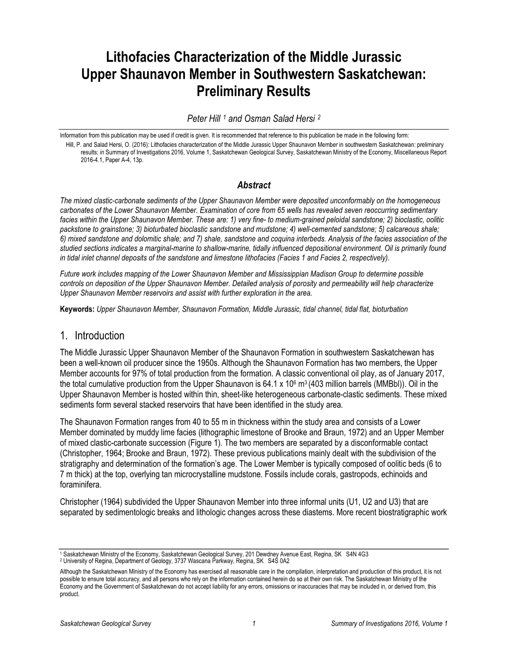 Lithofacies Characterization of the Middle Jurassic Upper Shaunavon Member in Southwestern Saskatchewan: Preliminary Results