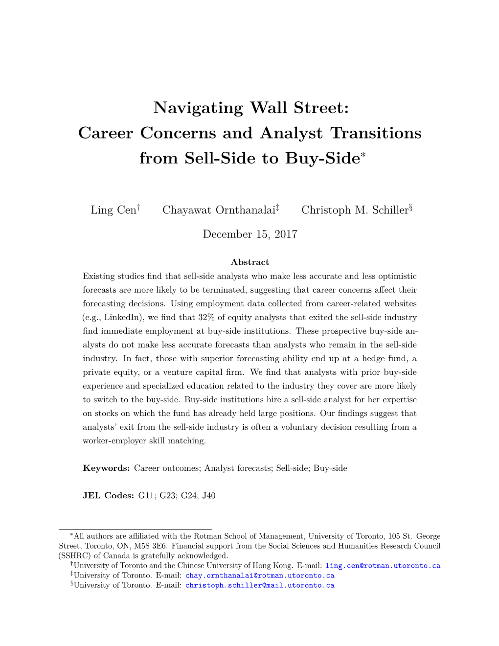 Career Concerns and Analyst Transitions from Sell-Side to Buy-Side∗