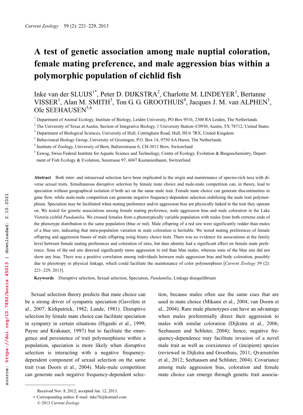 A Test of Genetic Association Among Male Nuptial Coloration