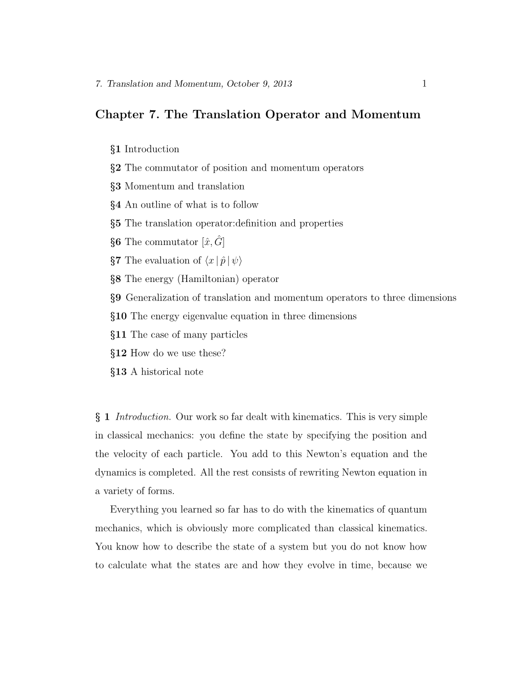 Chapter 7. the Translation Operator and Momentum