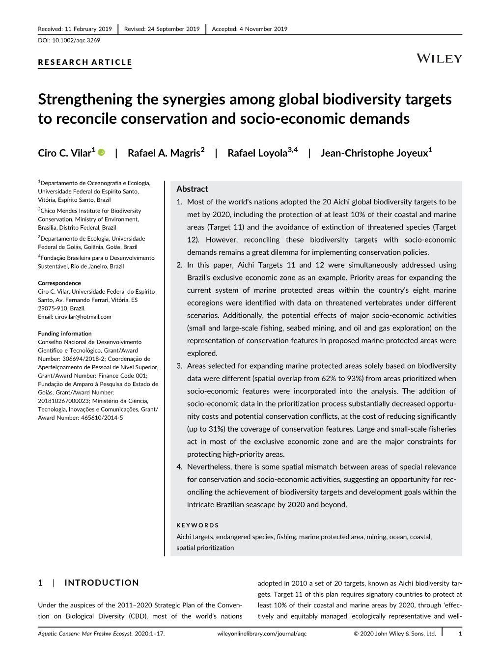 Strengthening the Synergies Among Global Biodiversity Targets to Reconcile Conservation and Socio-Economic Demands