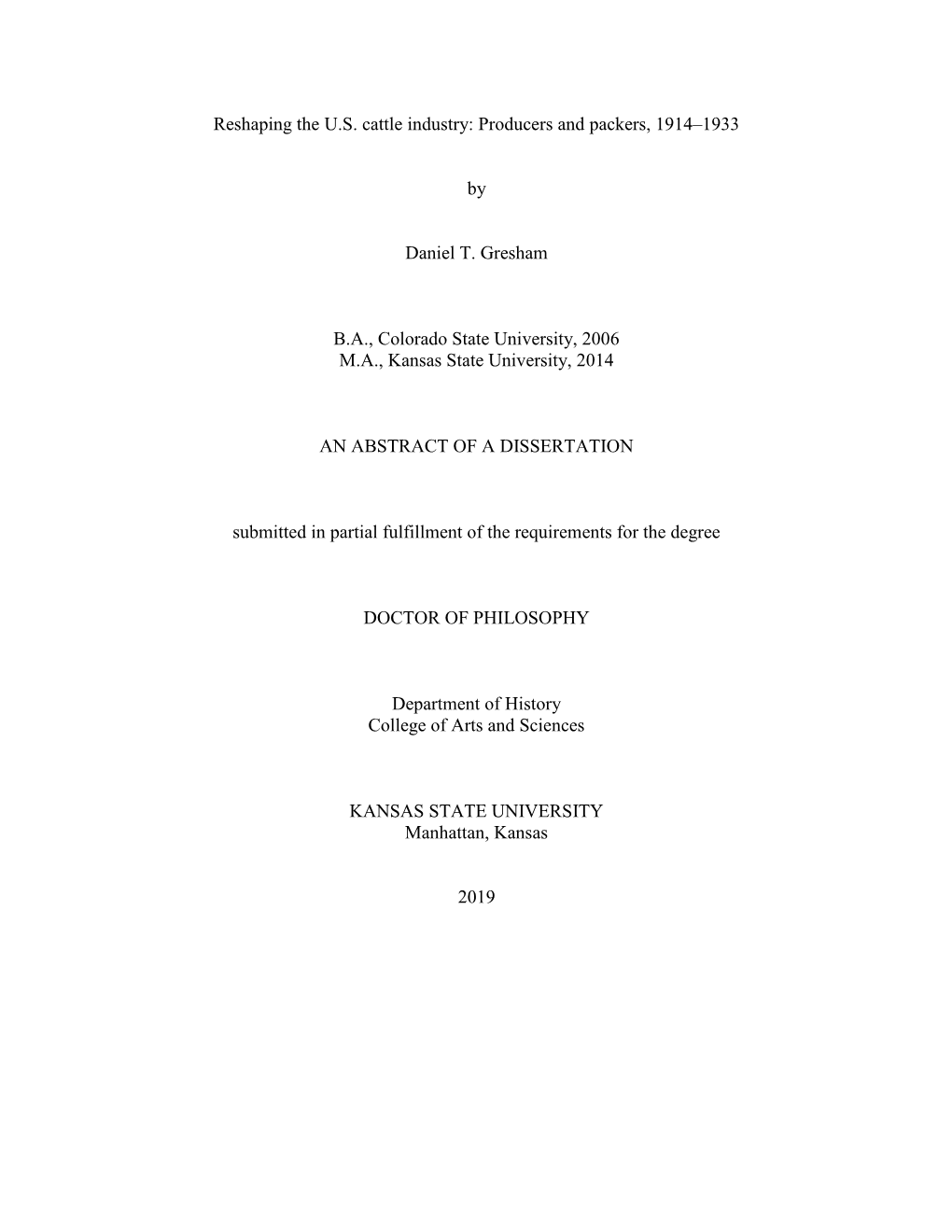 Reshaping the U.S. Cattle Industry: Producers and Packers, 1914–1933