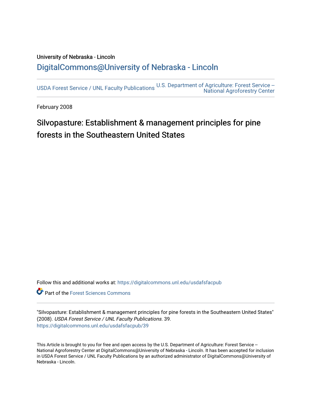 Silvopasture: Establishment & Management Principles for Pine Forests in the Southeastern United States