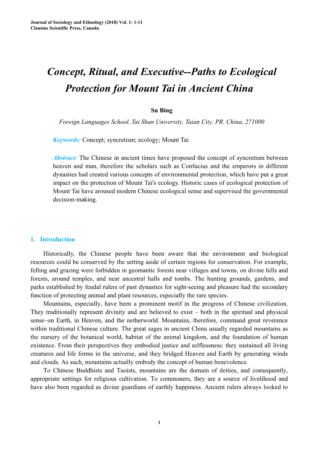 Paths to Ecological Protection for Mount Tai in Ancient China