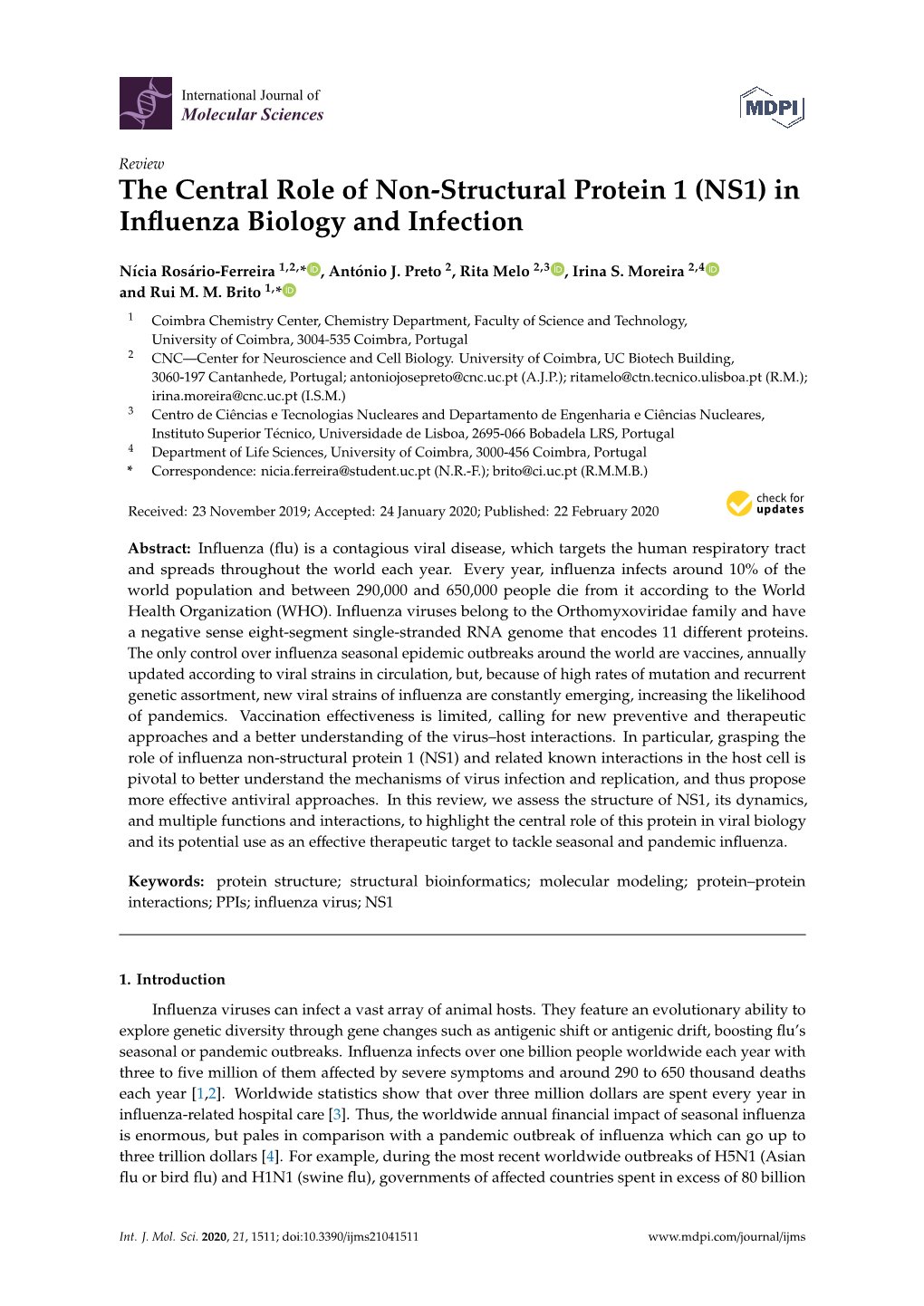 The Central Role of Non-Structural Protein 1 (NS1) in Influenza Biology