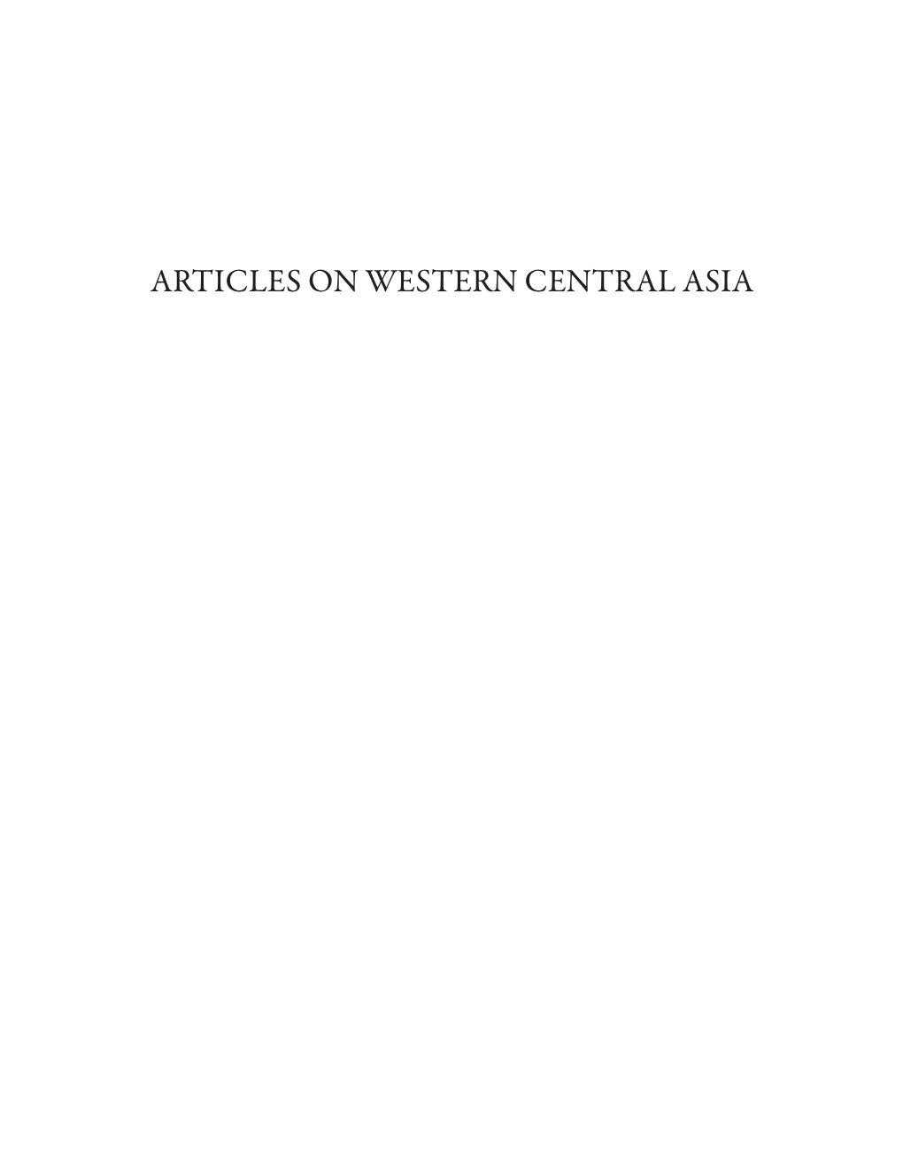 Articles on Western Central Asia