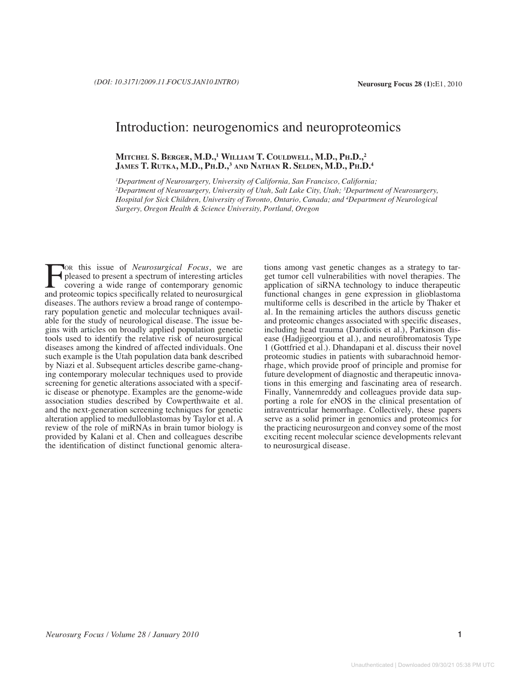 Introduction: Neurogenomics and Neuroproteomics