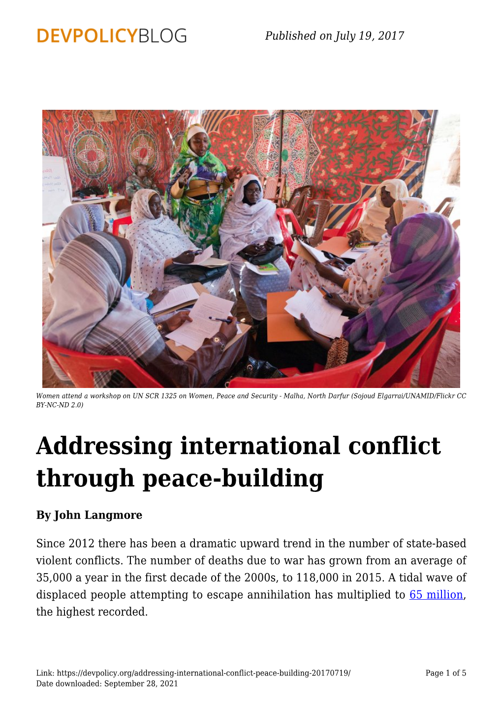 Addressing International Conflict Through Peace-Building