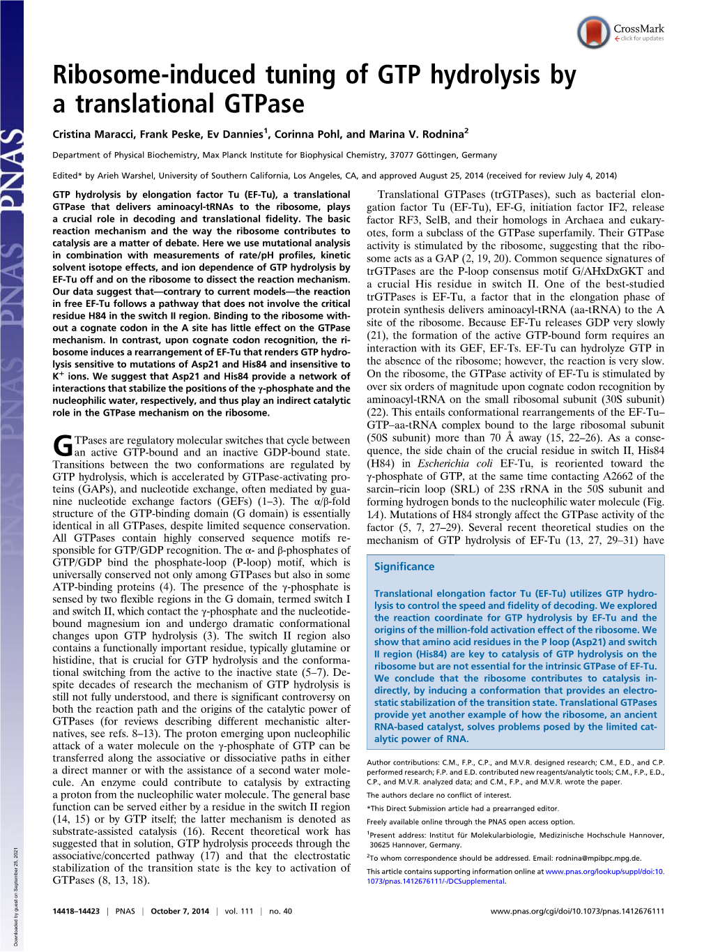 Ribosome-Induced Tuning of GTP Hydrolysis by a Translational Gtpase