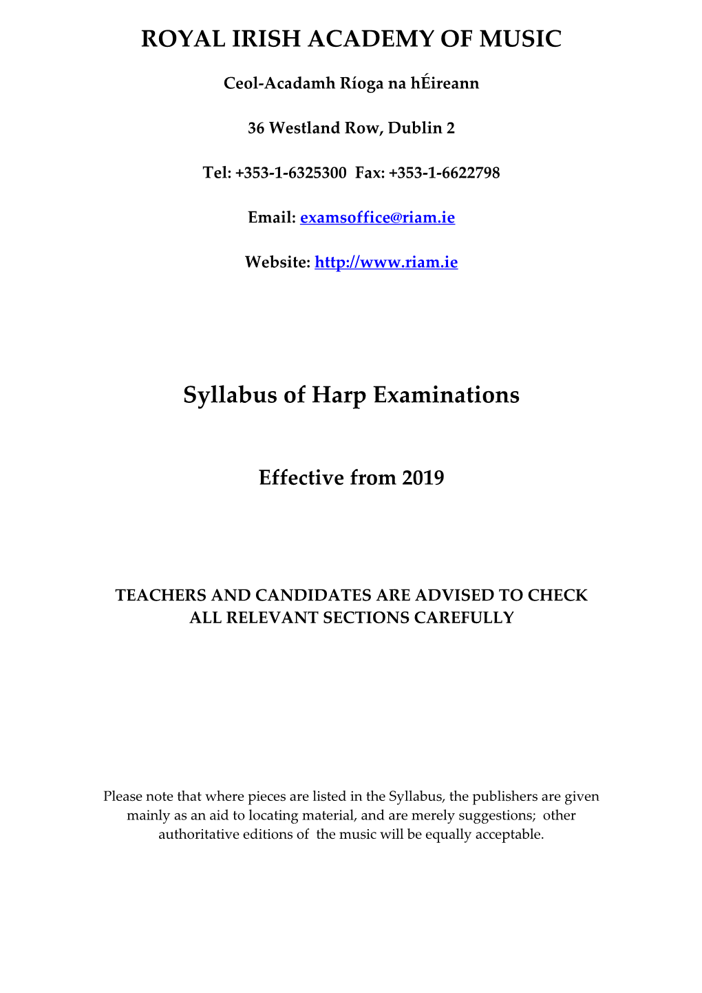 Syllabus of Harp Examinations