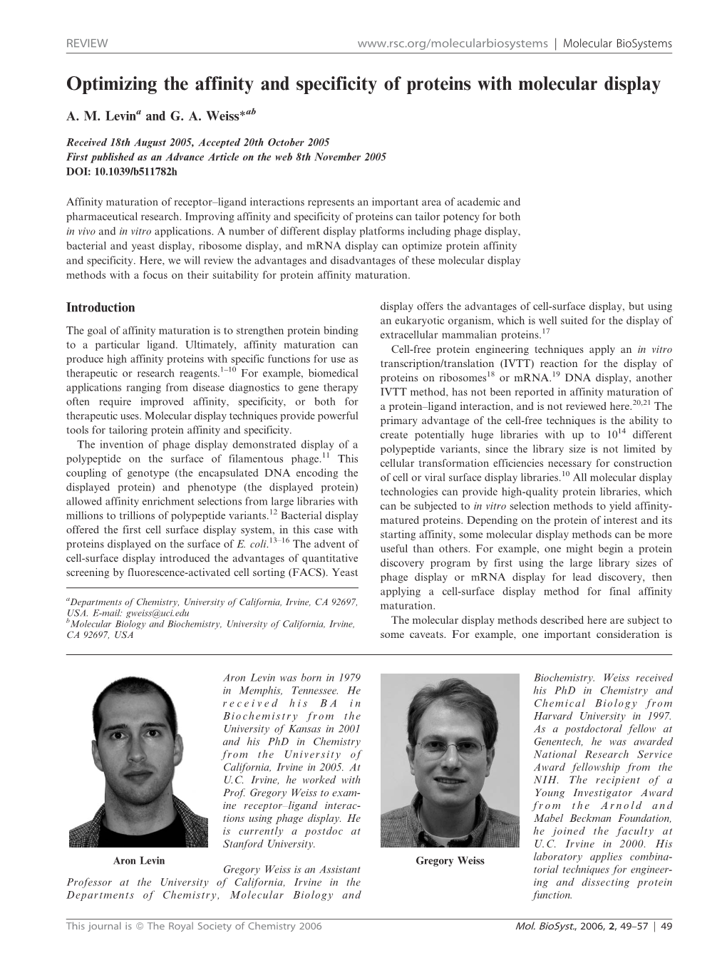 Optimizing the Affinity and Specificity of Proteins with Molecular Display