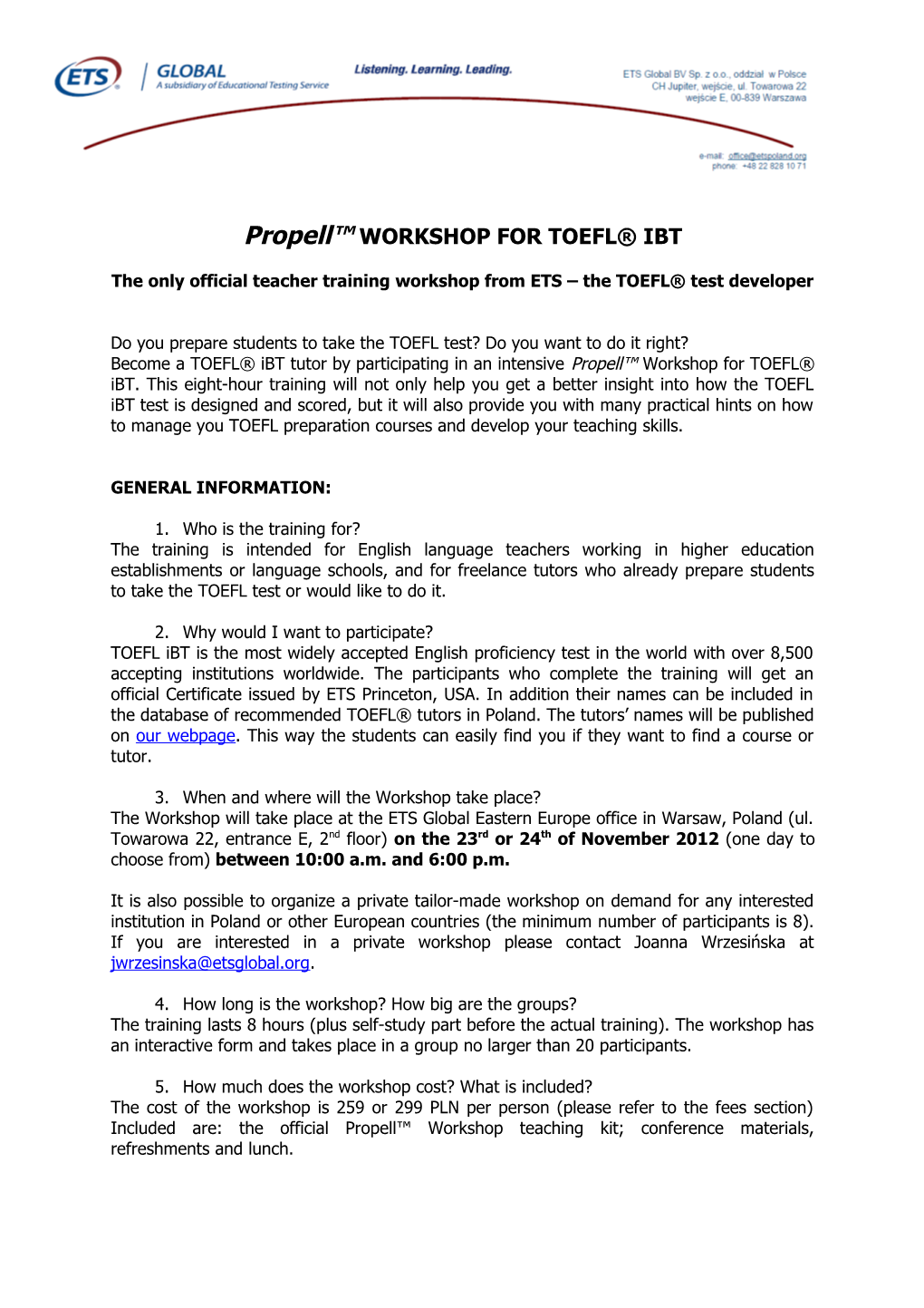 Propell WORKSHOP for TOEFL IBT