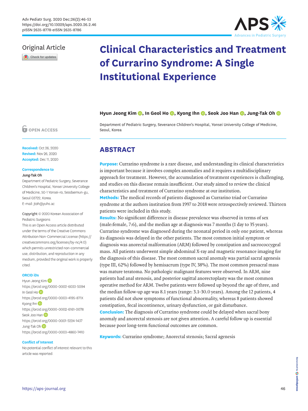 Clinical Characteristics and Treatment of Currarino Syndrome: a Single Institutional Experience