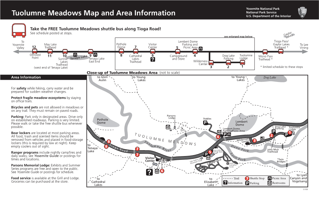 Tuolumne Meadows Map and Area Information U.S