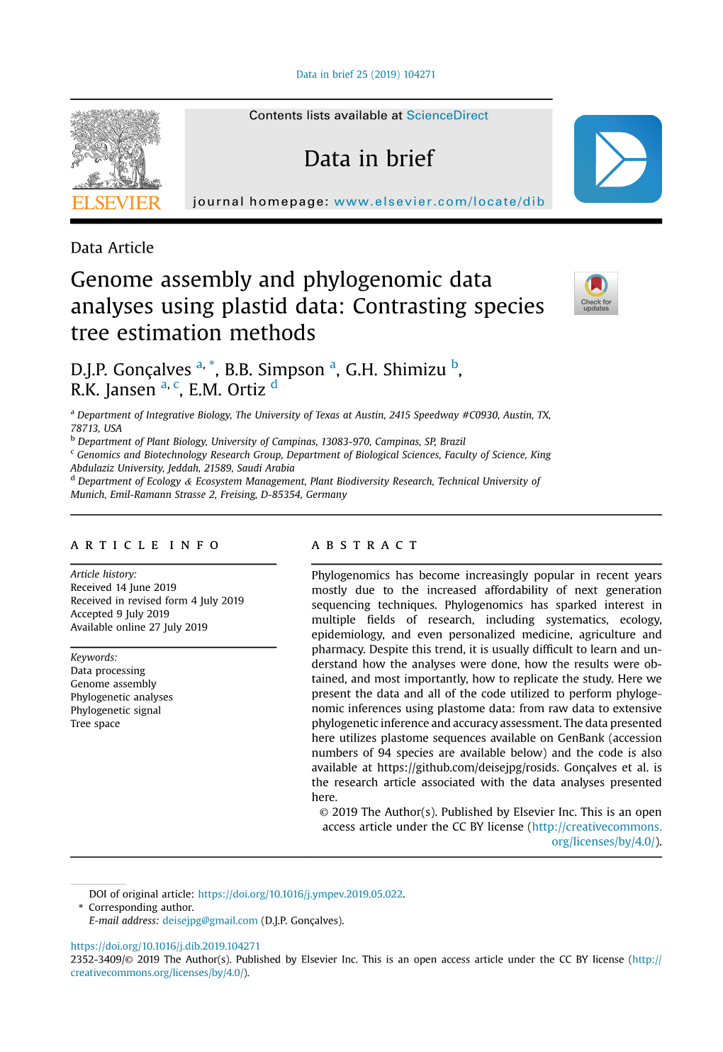 Genome Assembly and Phylogenomic Data Analyses Using Plastid Data: Contrasting Species Tree Estimation Methods