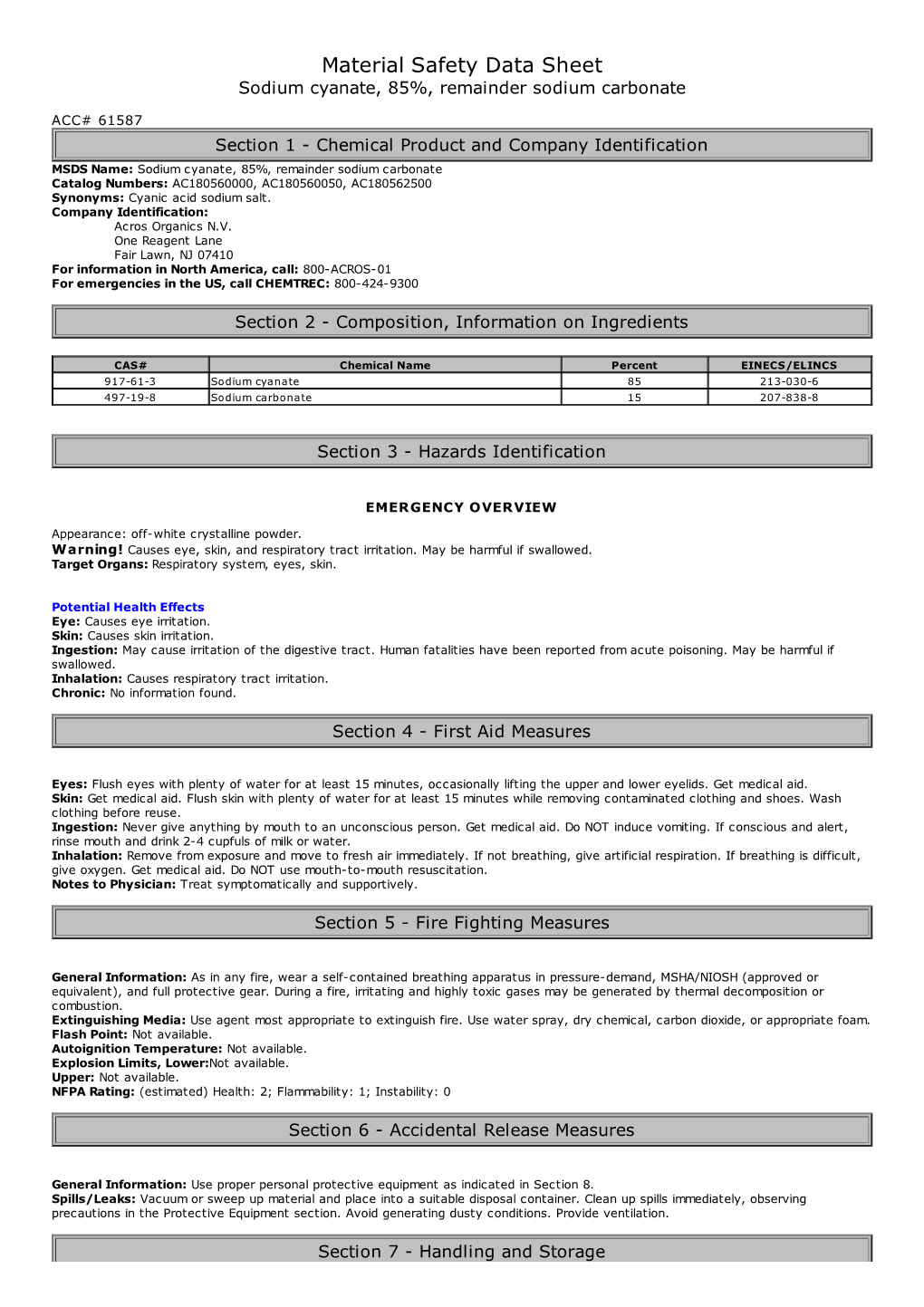 Material Safety Data Sheet