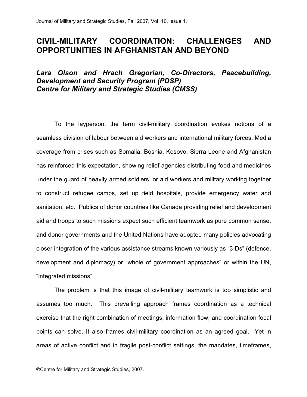 Civil-Military Coordination: Challenges and Opportunities in Afghanistan and Beyond