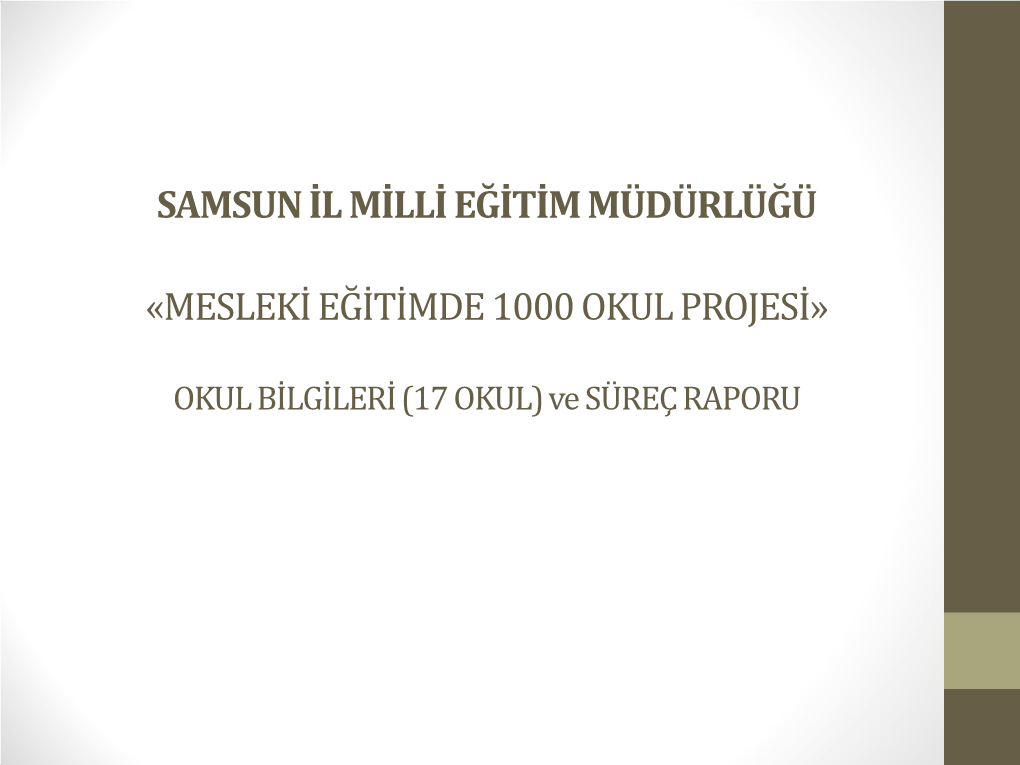 SAMSUN İL MİLLİ EĞİTİM MÜDÜRLÜĞÜ «MESLEKİ EĞİTİMDE 1000 OKUL PROJESİ» OKUL BİLGİLERİ (17 OKUL) Ve ETKİNL