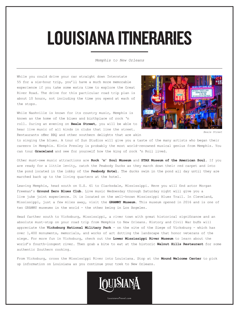 Louisiana Itineraries