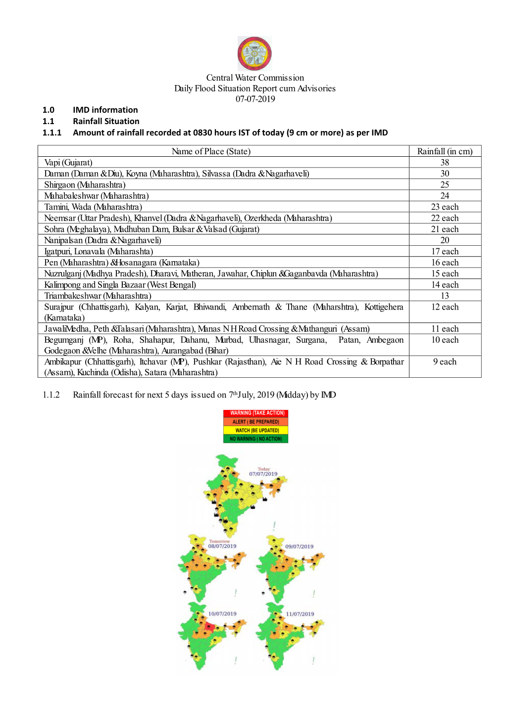 Central Water Commission Daily Flood Situation Report Cum