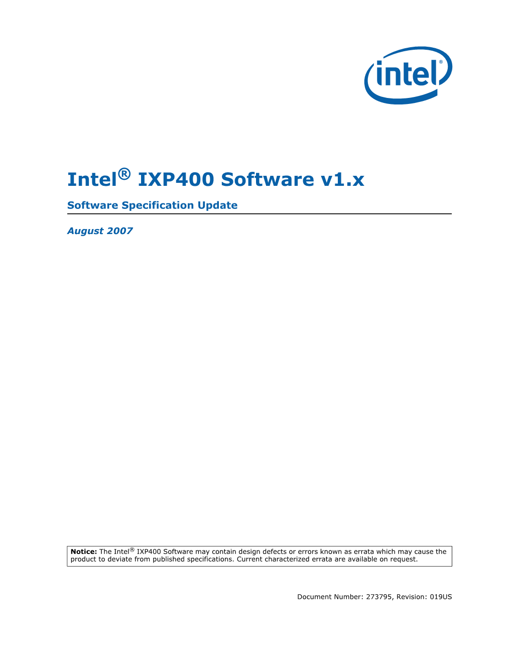 Intel® IXP400 Software V1.X Software Specification Update