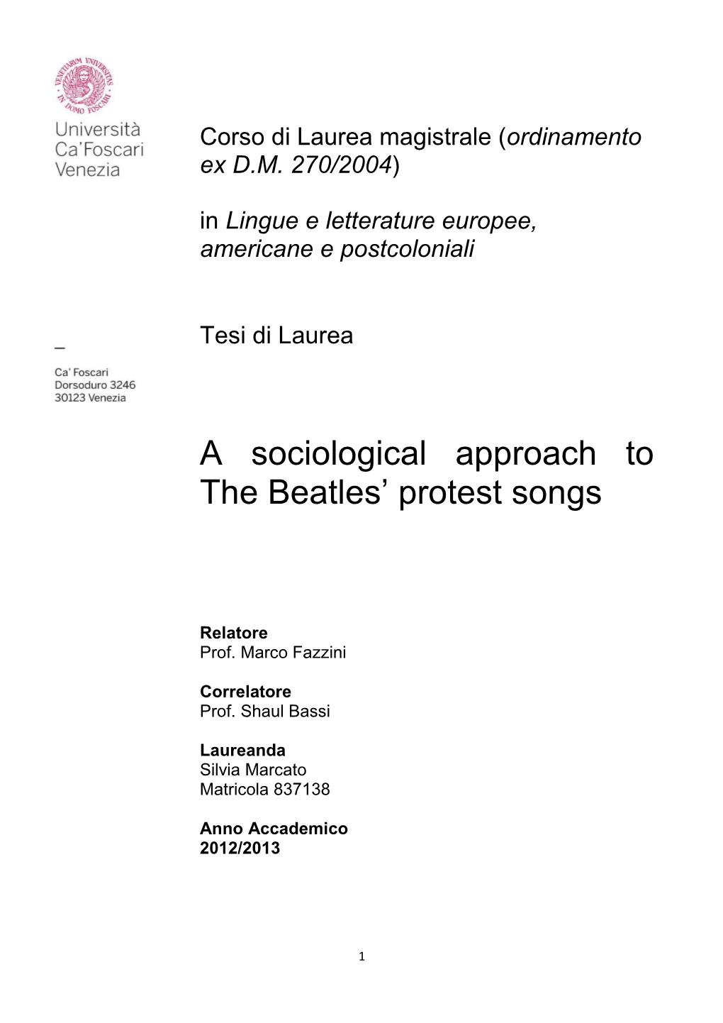 A Sociological Approach to the Beatles' Protest Songs