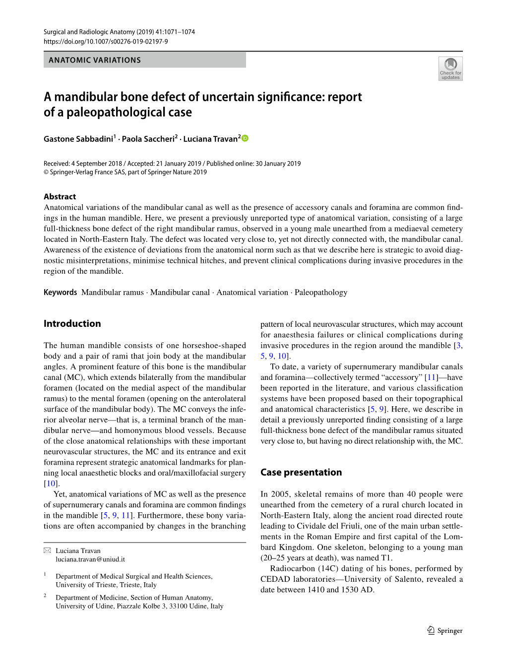 A Mandibular Bone Defect of Uncertain Significance: Report of a Paleopathological Case