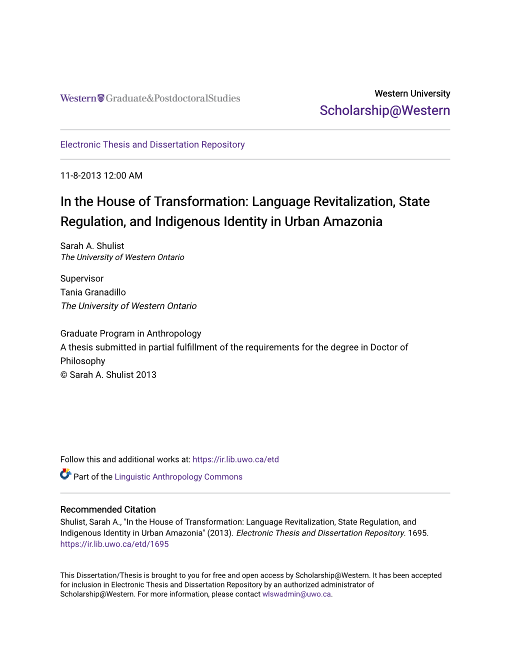 Language Revitalization, State Regulation, and Indigenous Identity in Urban Amazonia