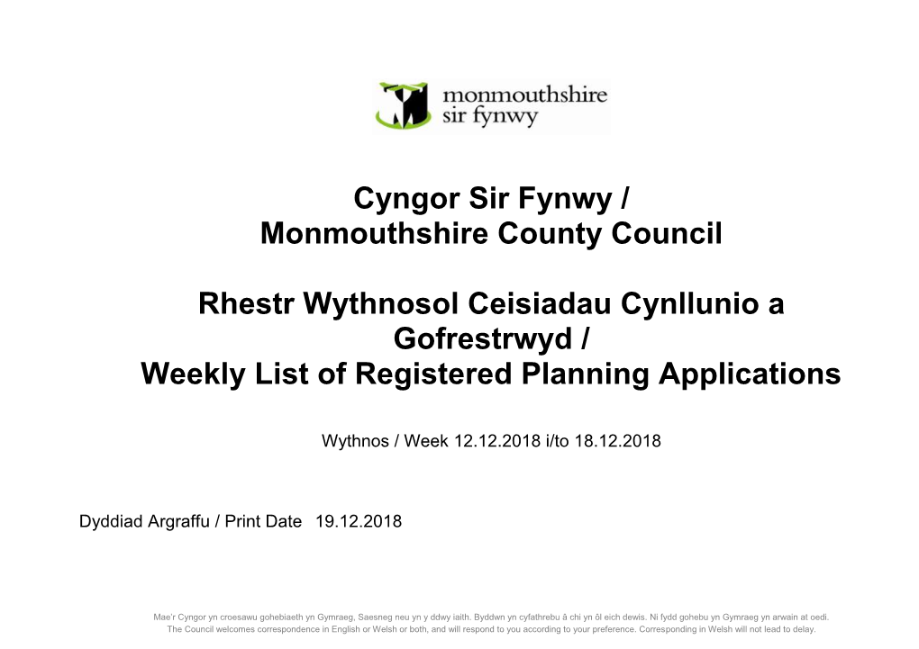 Cyngor Sir Fynwy / Monmouthshire County Council Rhestr Wythnosol