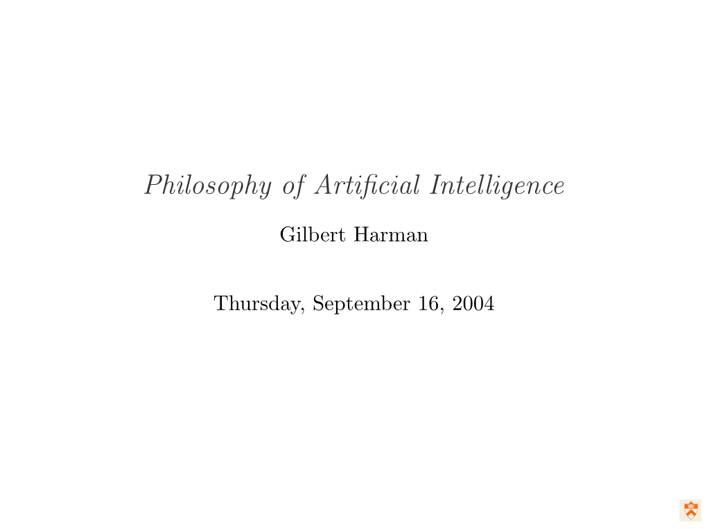 Philosophy of Artificial Intelligence