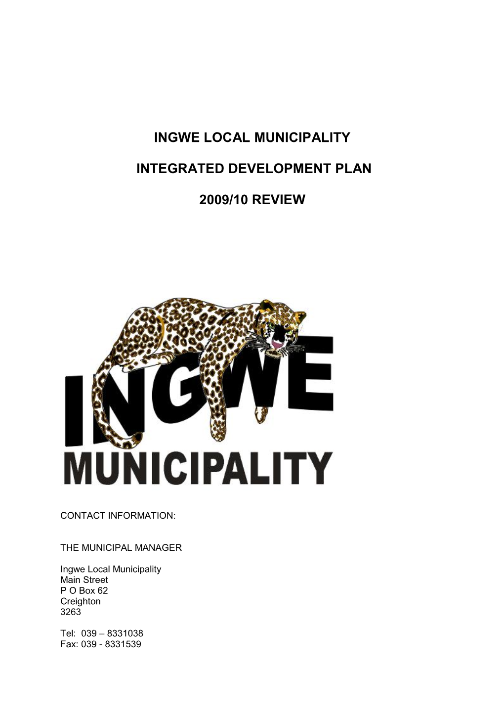 Ingwe Local Municipality Integrated Development