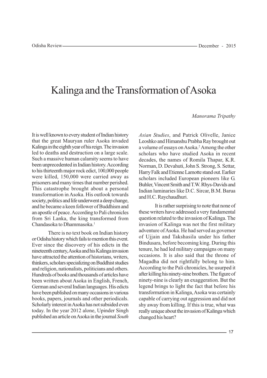 Kalinga and the Transformation of Asoka