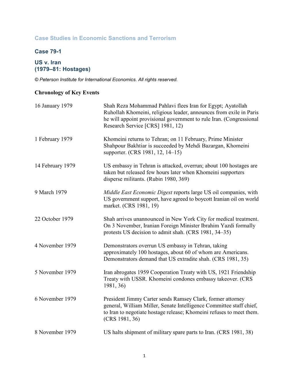 Case Studies in Economic Sanctions and Terrorism 79-1: US V. Iran