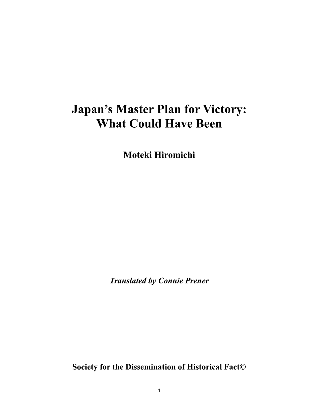 Japan's Master Plan for Victory