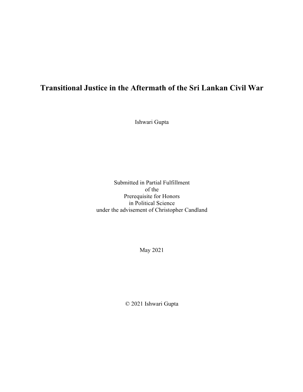 Transitional Justice in the Aftermath of the Sri Lankan Civil War