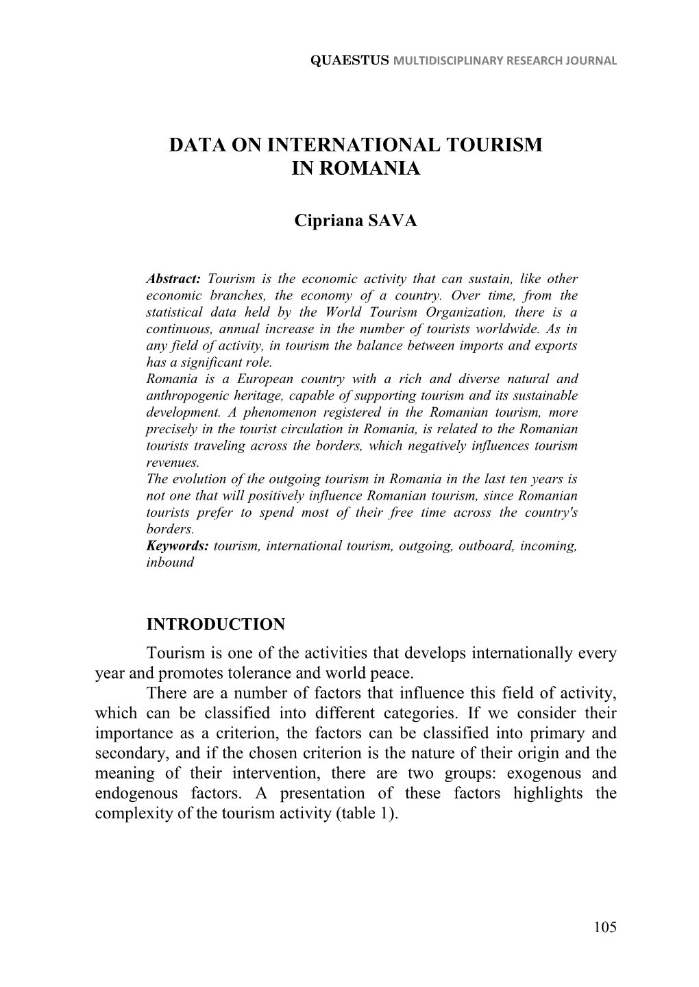 Data on International Tourism in Romania