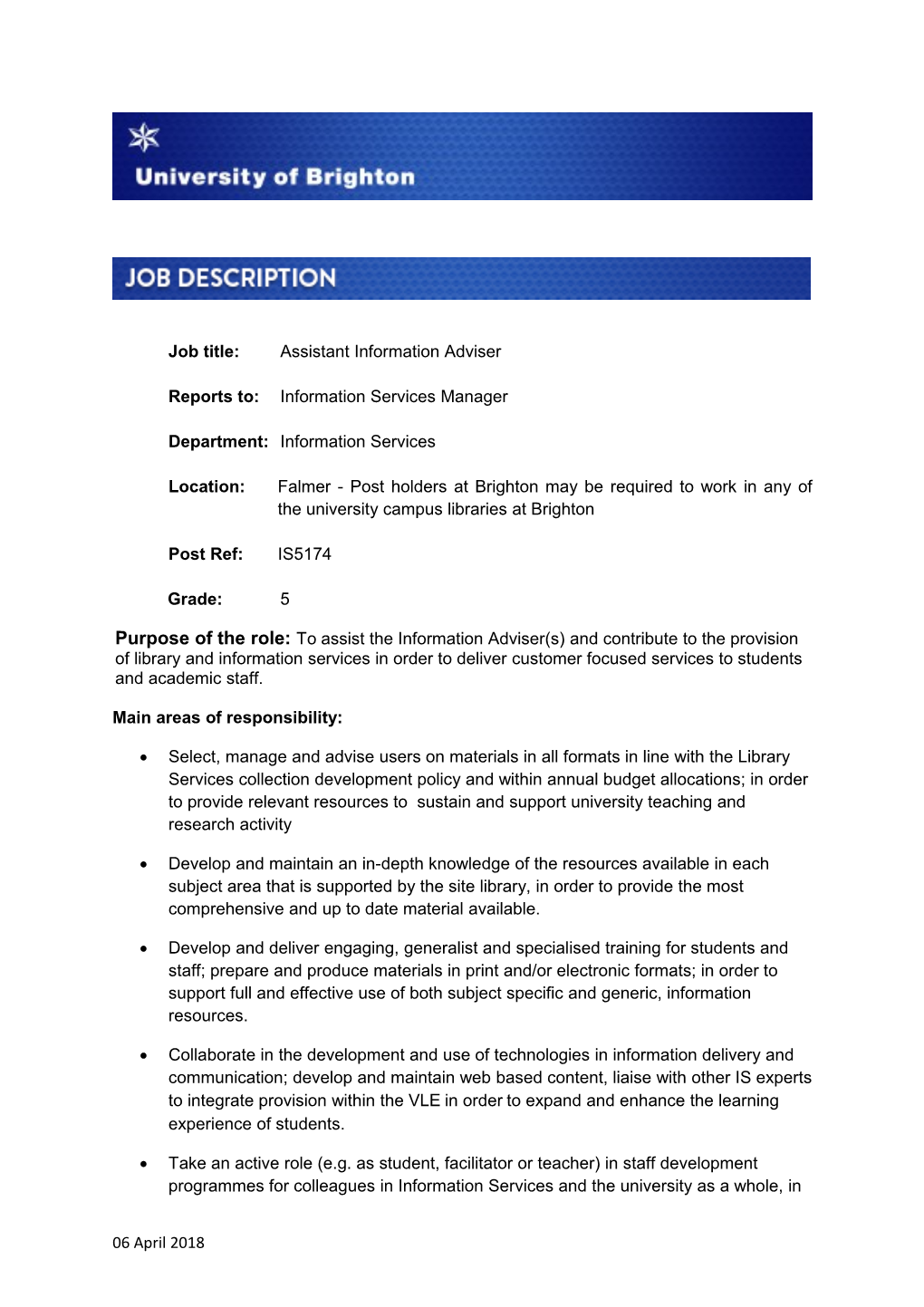 Job Description Template - Support Staff