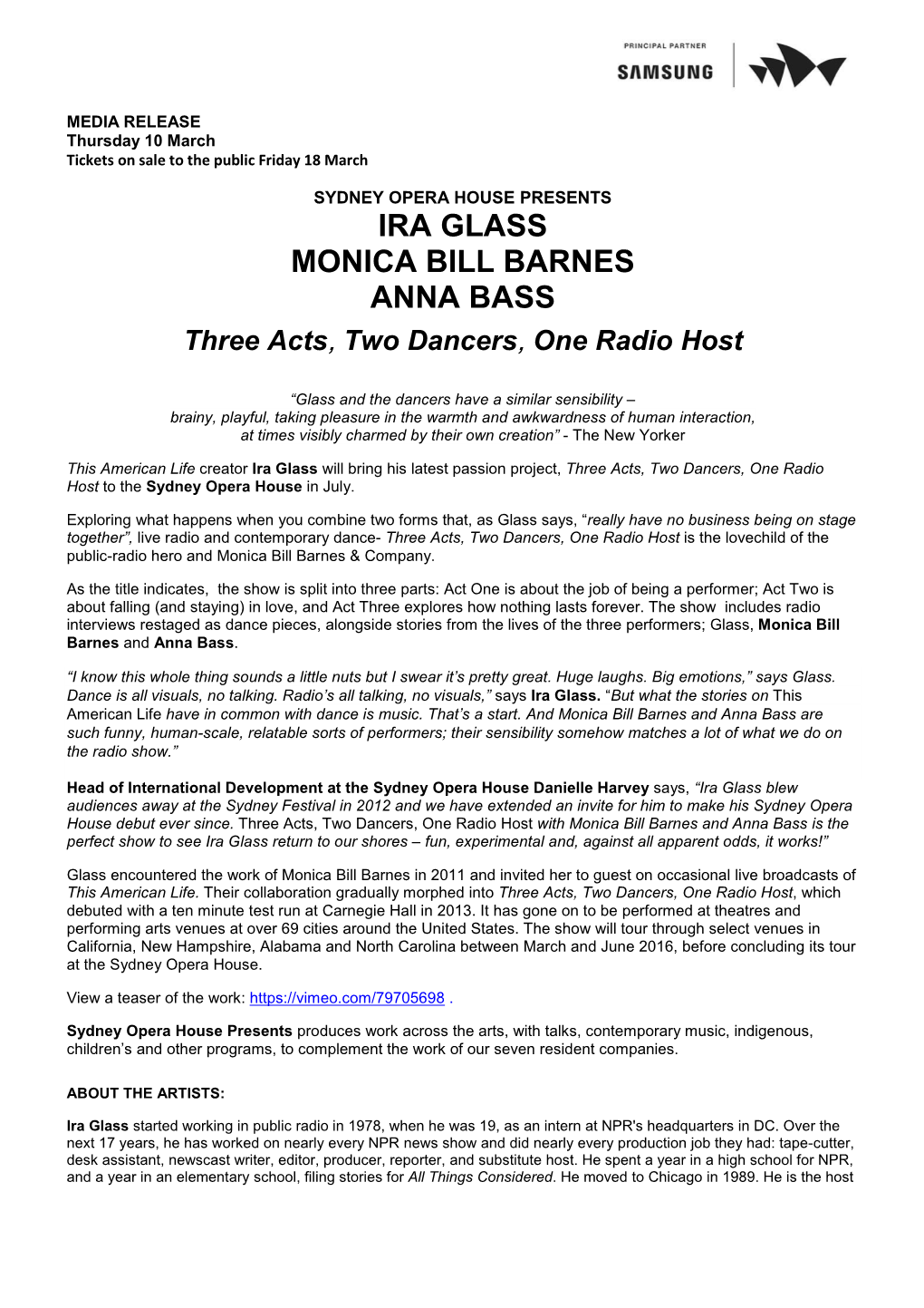 Ira Glass Media Release 2016