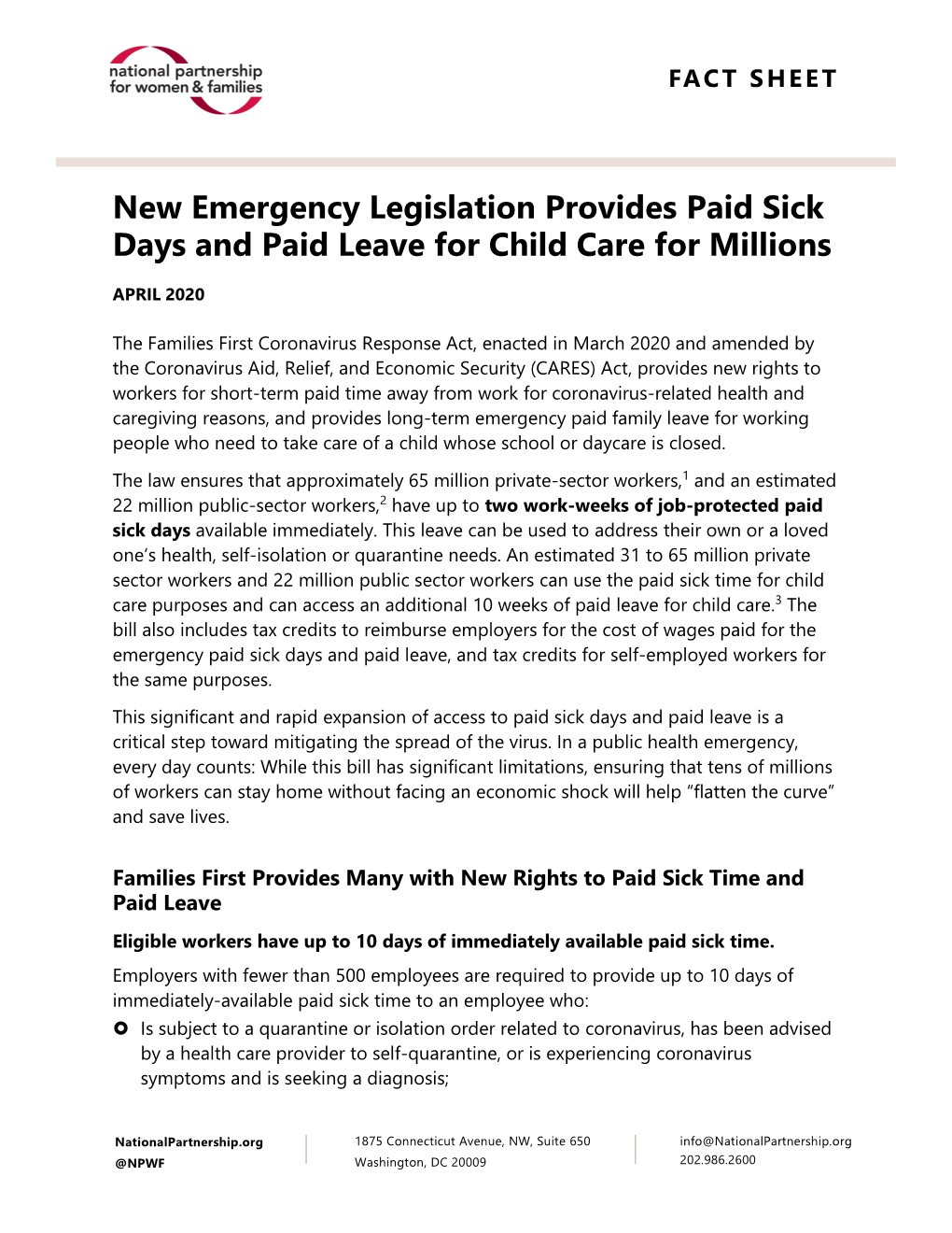 New Emergency Legislation Provides Paid Sick Days and Paid Leave for Child Care for Millions