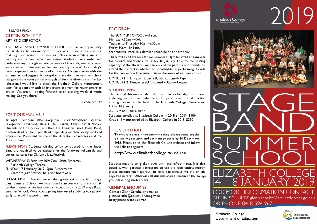 Stage Band Summer School Brochure