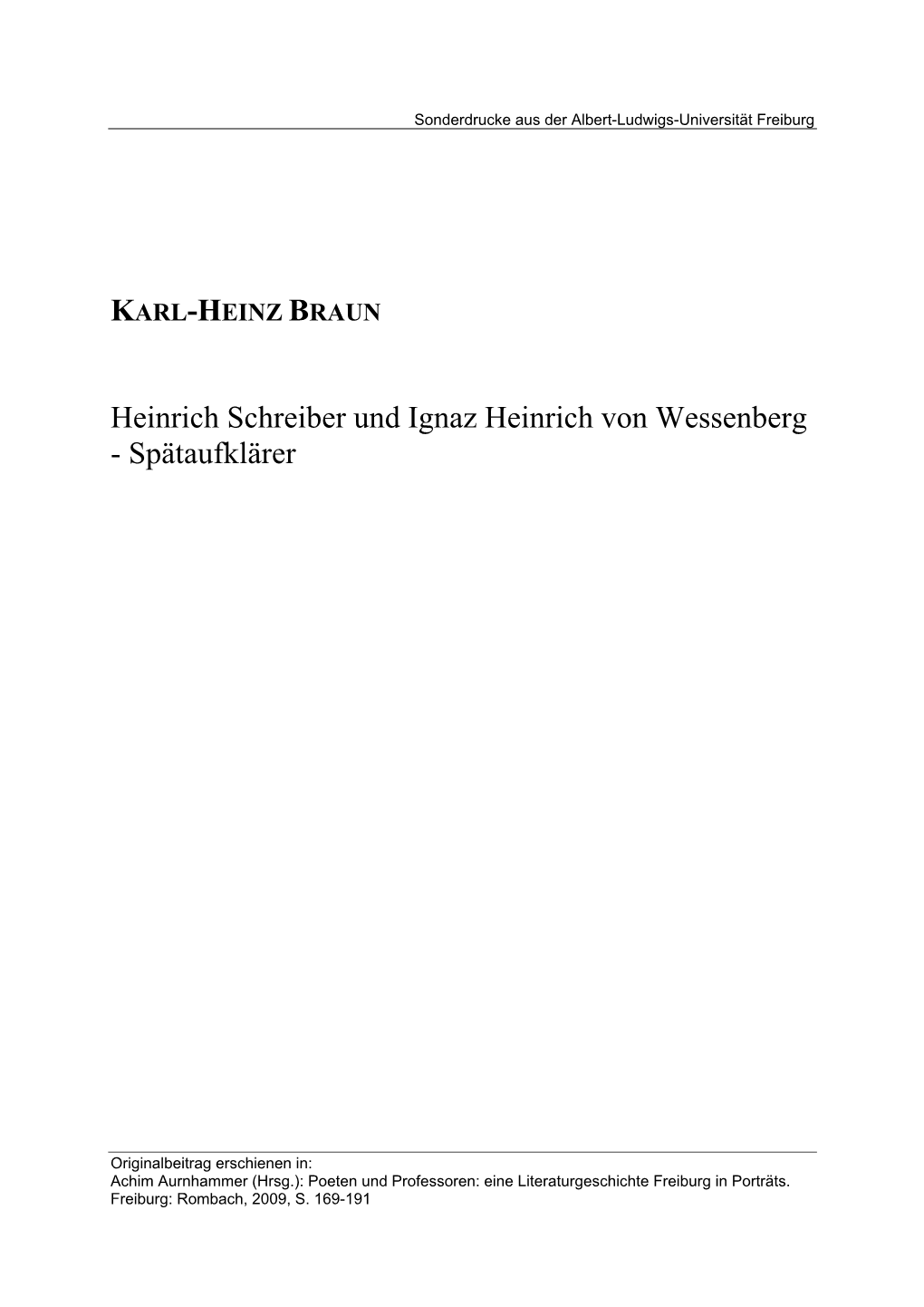 Heinrich Schreiber Und Ignaz Heinrich Von Wessenberg - Spätaufklärer
