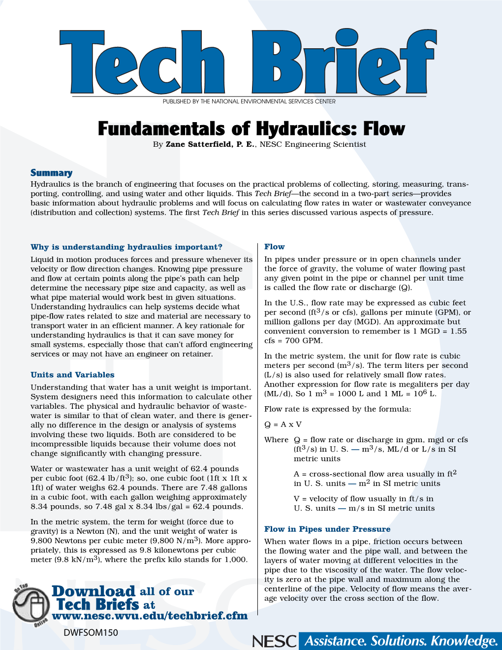 Fundamentals of Hydraulics: Flow, Spring/Summer 2010, Vol