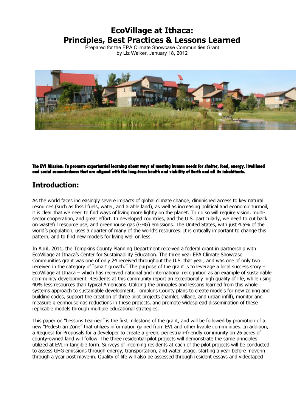 Ecovillage at Ithaca: Principles, Best Practices & Lessons Learned