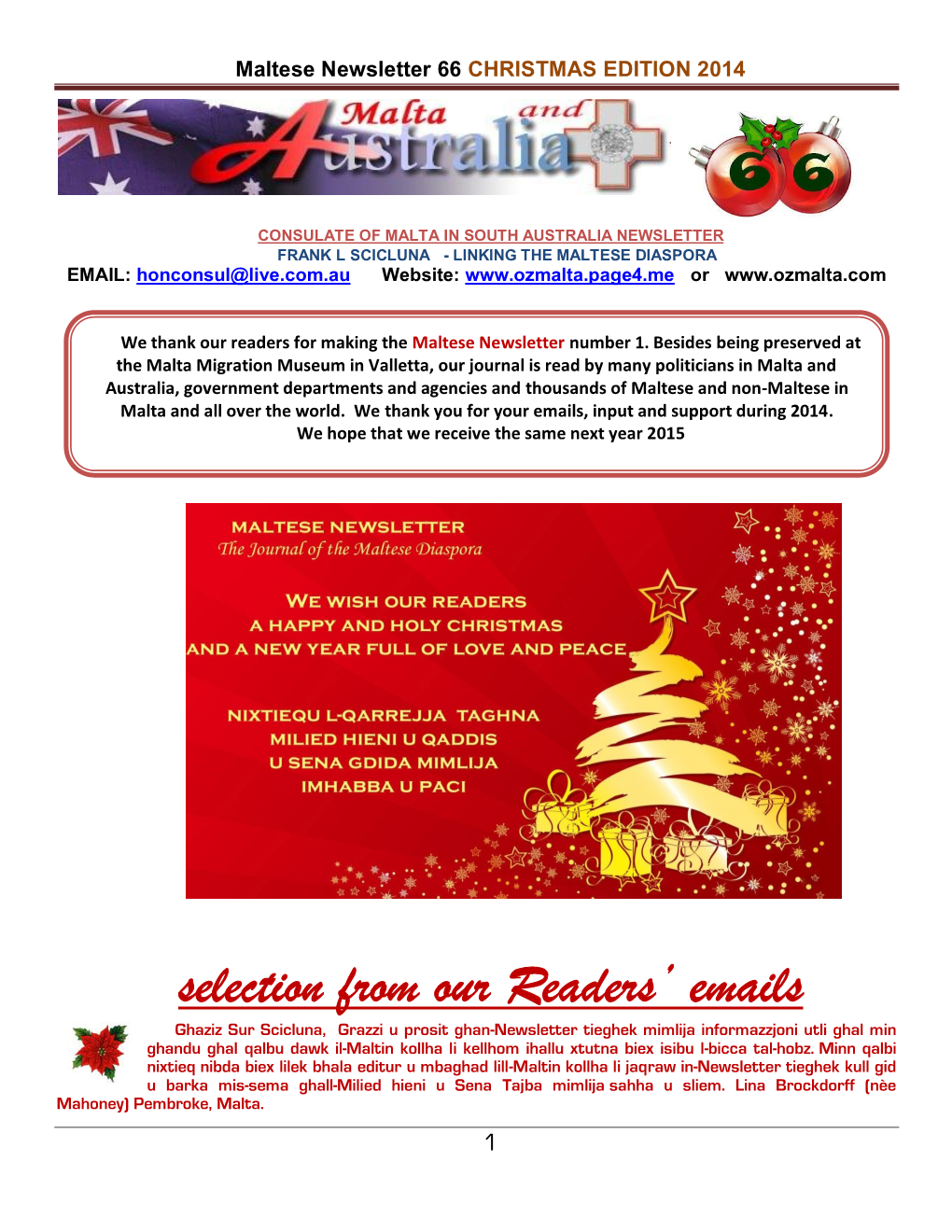 Newsletter 66 CHRISTMAS EDITION 2014