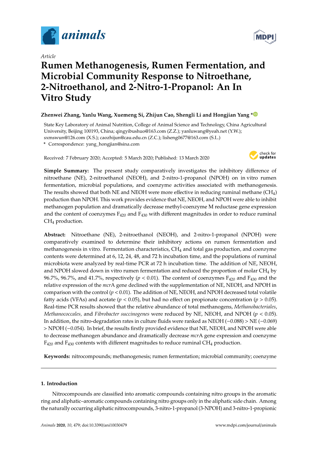 Rumen Methanogenesis, Rumen Fermentation, and Microbial Community Response to Nitroethane, 2-Nitroethanol, and 2-Nitro-1-Propanol: an in Vitro Study