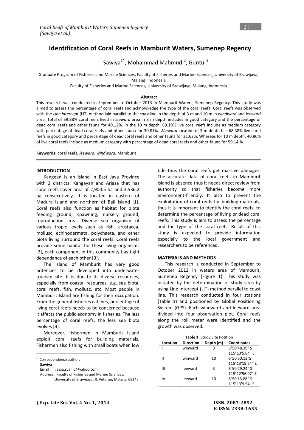 Identification of Coral Reefs in Mamburit Waters, Sumenep Regency