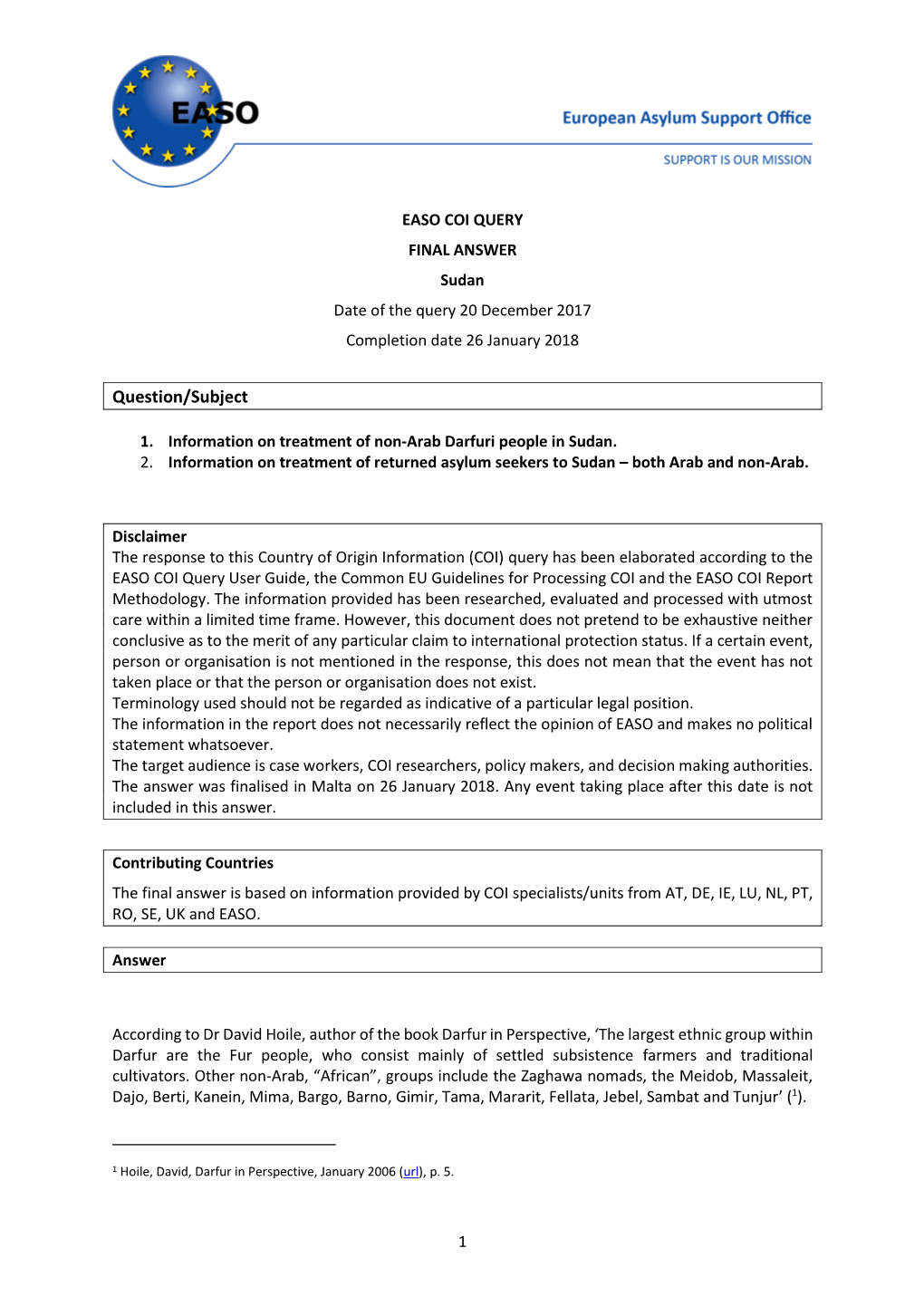 1. Information on Treatment of Non-Arab Darfuri People in Sudan. 2. Information on Treatment of Returned Asylum Seekers to Sudan – Both Arab and Non-Arab